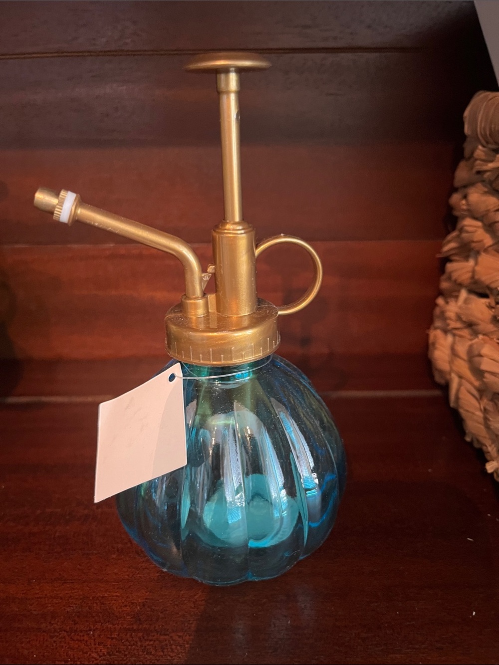 Blue Glass Plant Mister with Gold Top